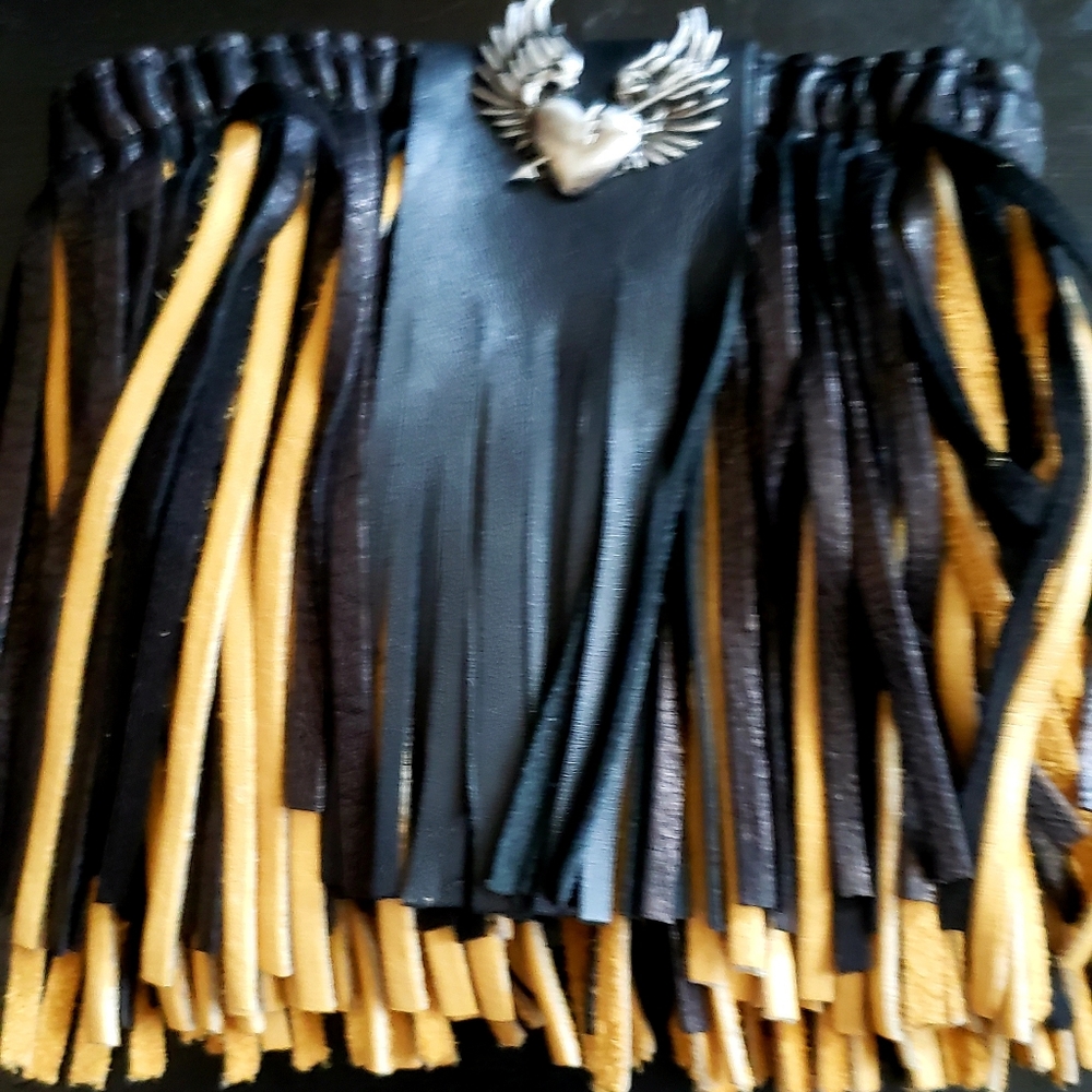 Leather Tassel Heart With Wings Armband